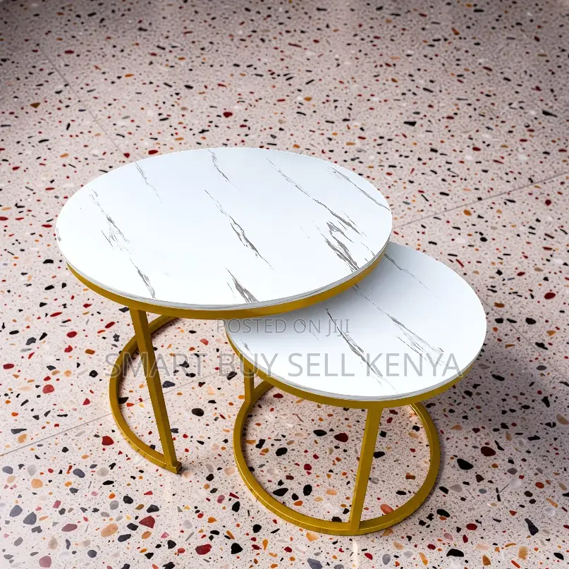 Sophisticated Design Marble Nesting Table Set With Gold Metal Frame
