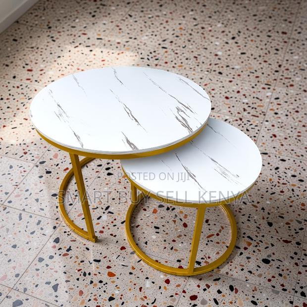 Durable Structure Marble Nesting Coffee Table With Gold Metal Frame