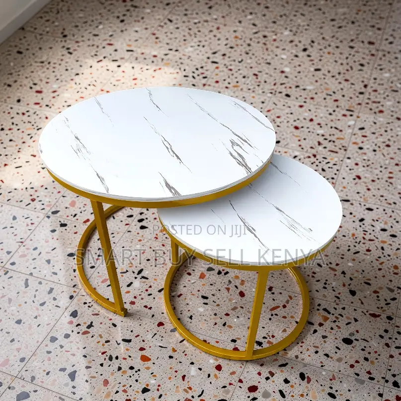 Durable Structure Marble Nesting Coffee Table With Gold Metal Frame