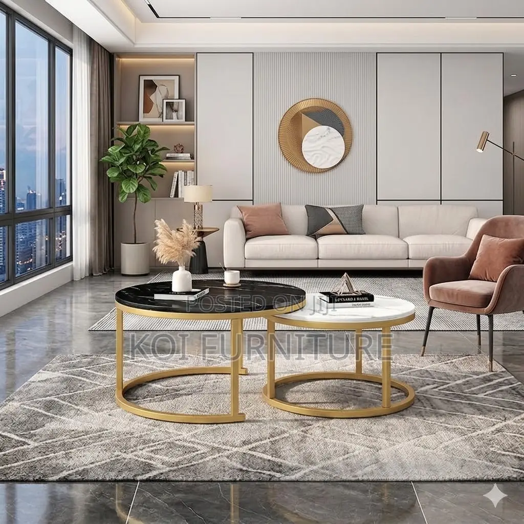 Coffee Table; Round Dual Marble Office Meeting Coffee Table