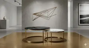 Coffee Table; Round Dual Marble Office Meeting Coffee Table