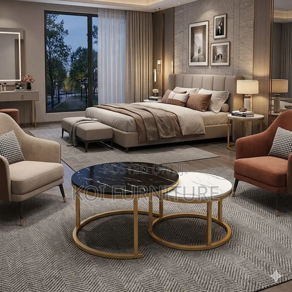 Coffee Table; Round Dual Marble Office Meeting Coffee Table