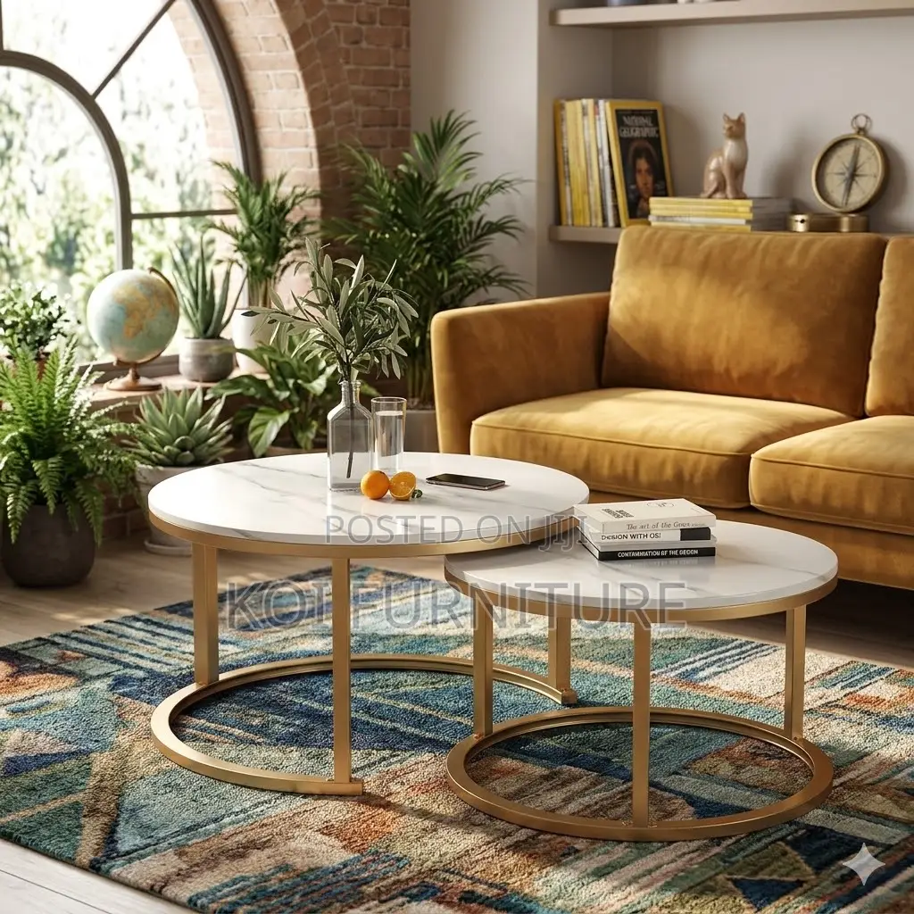 Coffee Table; Round Dual Marble Office Meeting Coffee Table