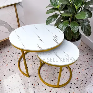 Premium Decor Marble Nesting Coffee Table Set With Gold Metal Frame
