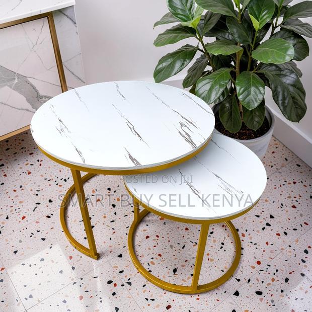 Premium Decor Marble Nesting Coffee Table Set With Gold Metal Frame