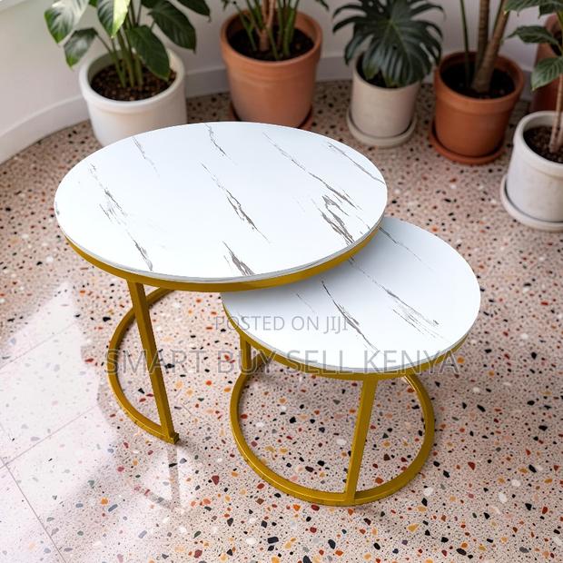 Stylish Home Marble Nesting Coffee Table Set With Gold Metal Frame