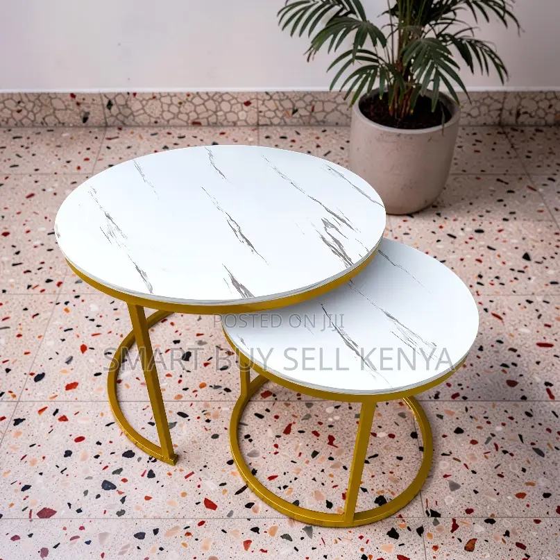 Elegant Craftsmanship Marble Nesting Coffee Table Set With Metal Frame