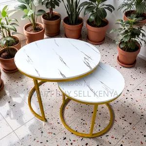 Luxury Accent Marble Nesting Coffee Table Set With Gold Metal Frame