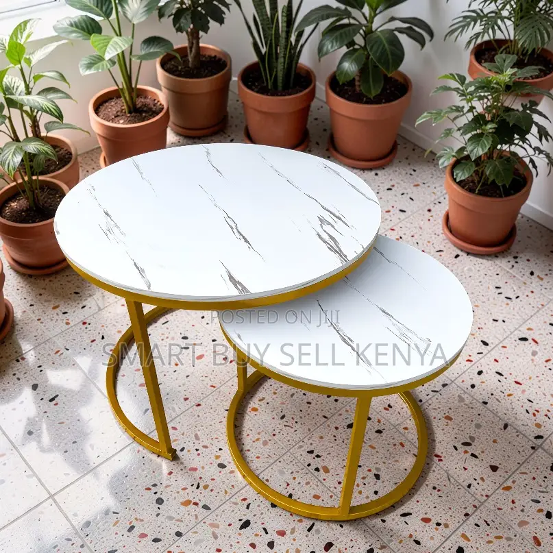 Luxury Accent Marble Nesting Coffee Table Set With Gold Metal Frame