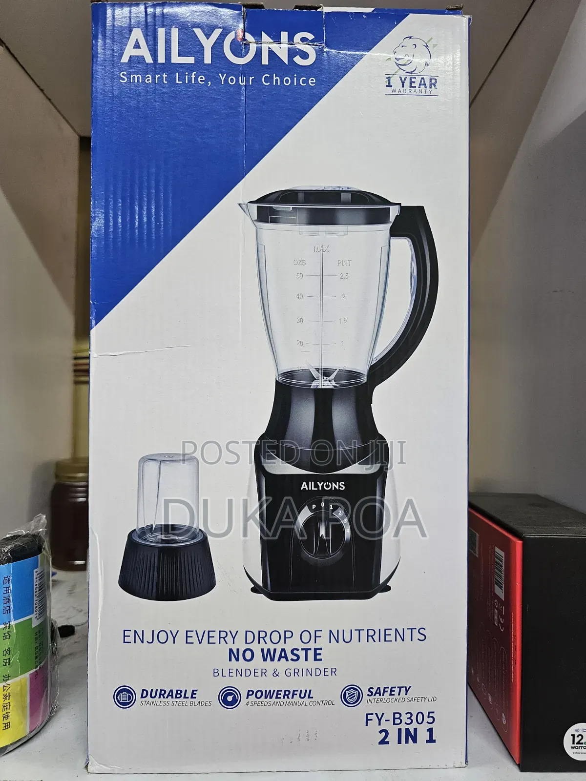 Ailyons 2 in 1 Blender With Grinder