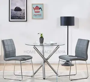 Dining Table: Space Saving Chrome Stainless Steel Silver Legs Table