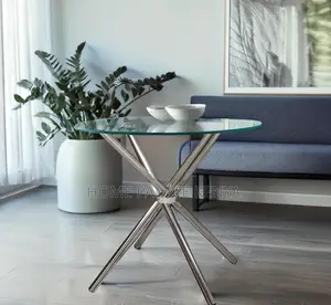 Dining Table: Space Saving Chrome Stainless Steel Silver Legs Table