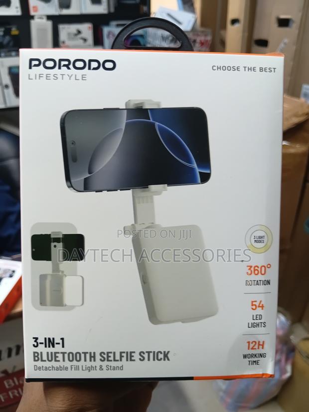Porodo 3 in 1 Bluetooth Selfie Stick Detachable Fill Light Stand.