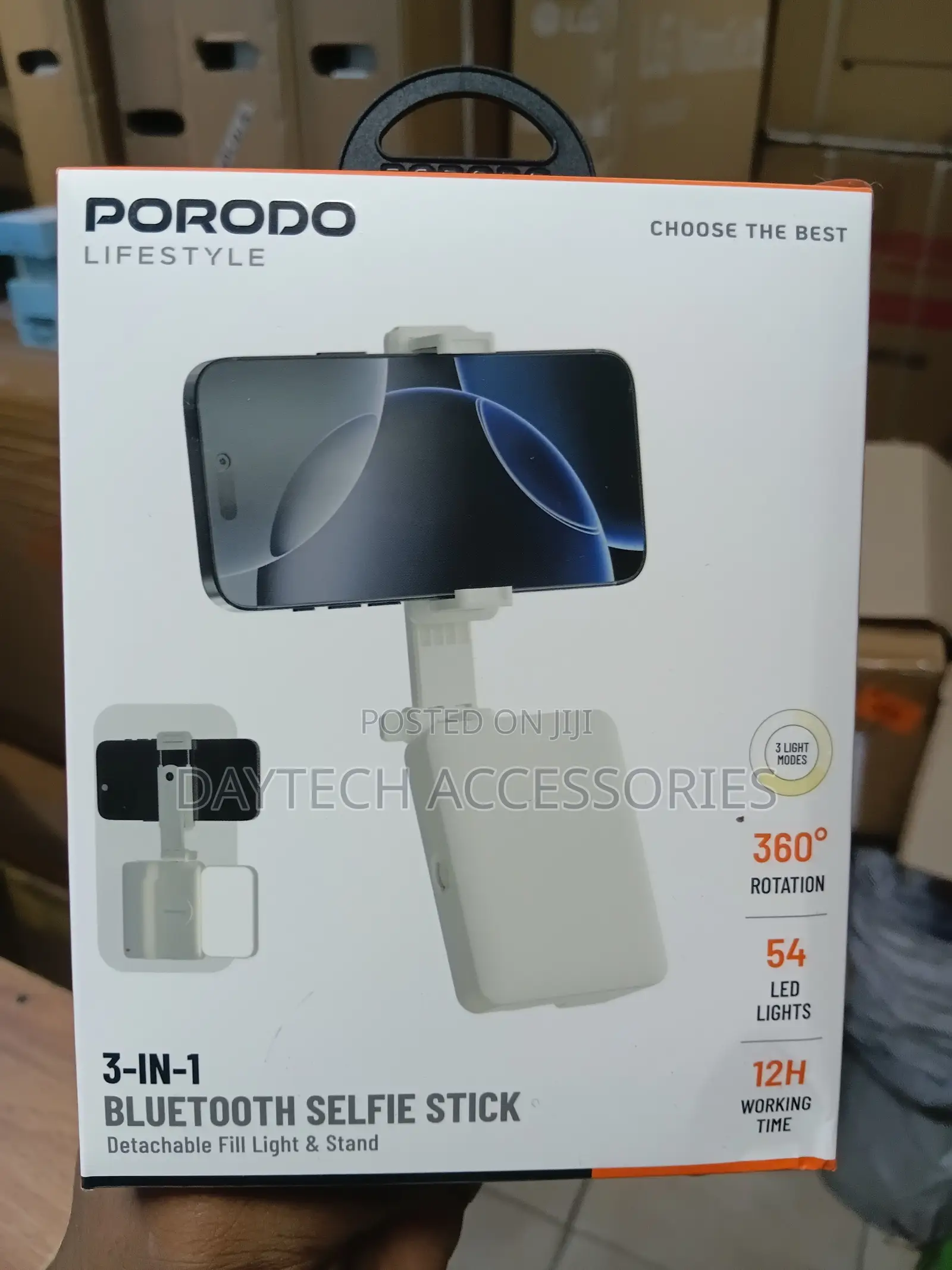 Porodo 3 in 1 Bluetooth Selfie Stick Detachable Fill Light Stand.