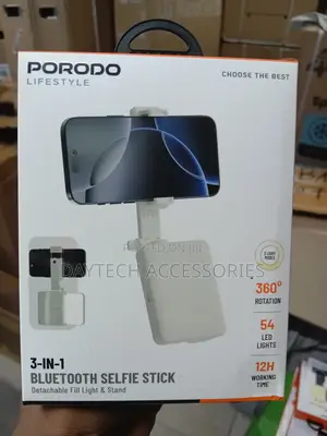 Porodo 3 in 1 Bluetooth Selfie Stick Detachable Fill Light Stand.