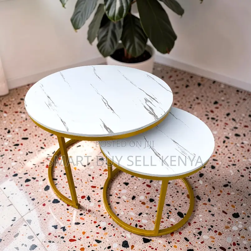 Functional Furniture Marble Nesting Coffee Table Set With Metal Frame