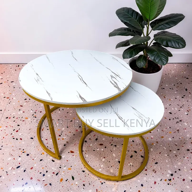 Timeless Style Marble Nesting Coffee Table Set With Gold Metal Frame