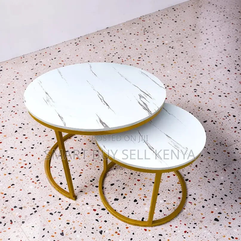 Designer Furniture Marble Nesting Coffee Table Set With Metal Frame