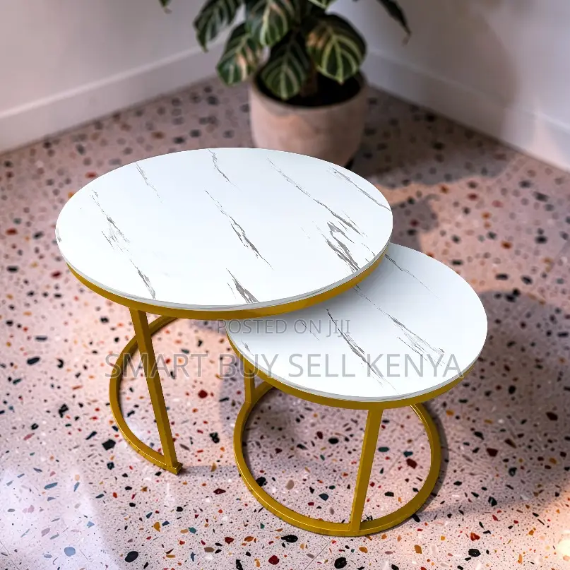 Multipurpose Table Marble Nesting Coffee Table Set With Metal Frame