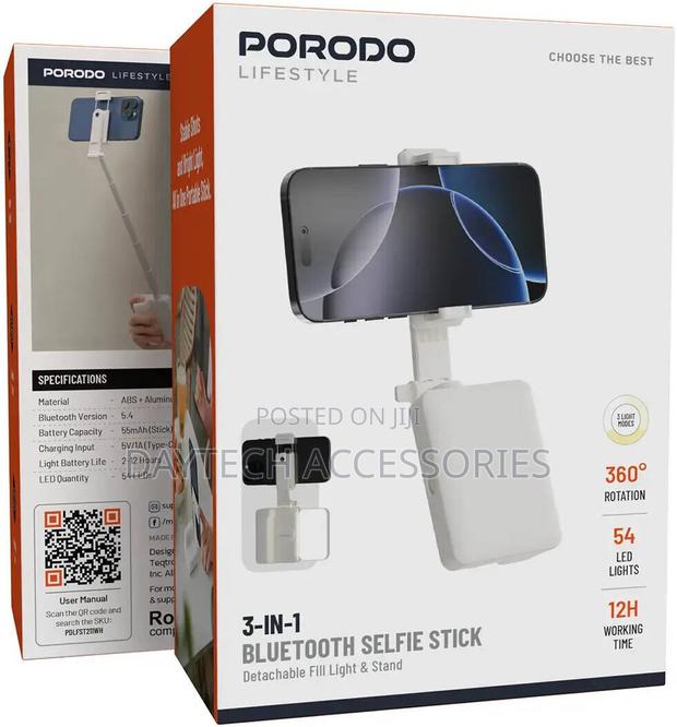 The Porodo Selfie Stick With Bluetooth and Fill Light. - thumbnail 2