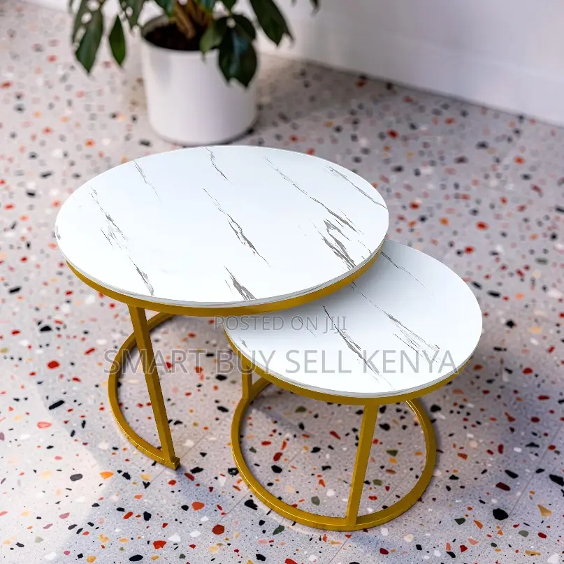 Modern Decor Marble Nesting Coffee Table Set With Gold Metal Frame