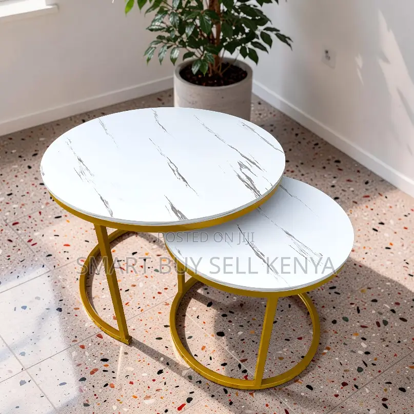 Strong Construction Marble Nesting Coffee Table Set With Metal Frame