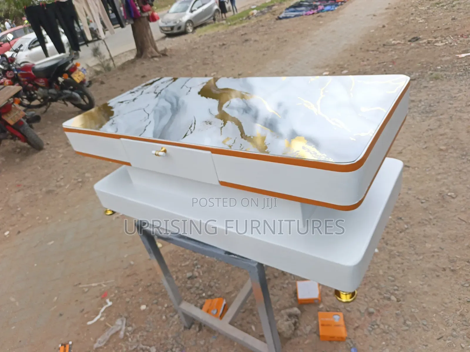 Elegant White Gold Coffee Table With a Drawer