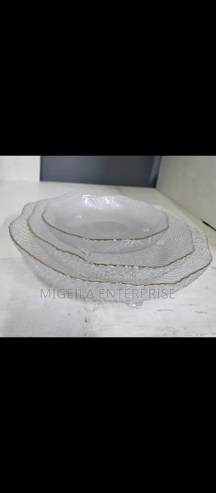3 PCS Crystal Glass Gold Edge Ripped.