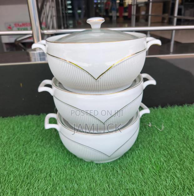 3pcs Set Ceramic Serving Bowl With Glass Lid – Sp