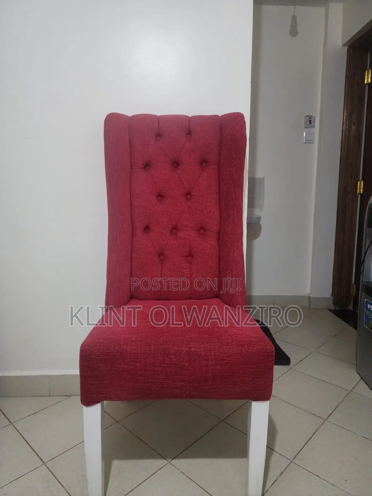 Red Tufted Wingback Chair High-Back Rustic Study Desk Set