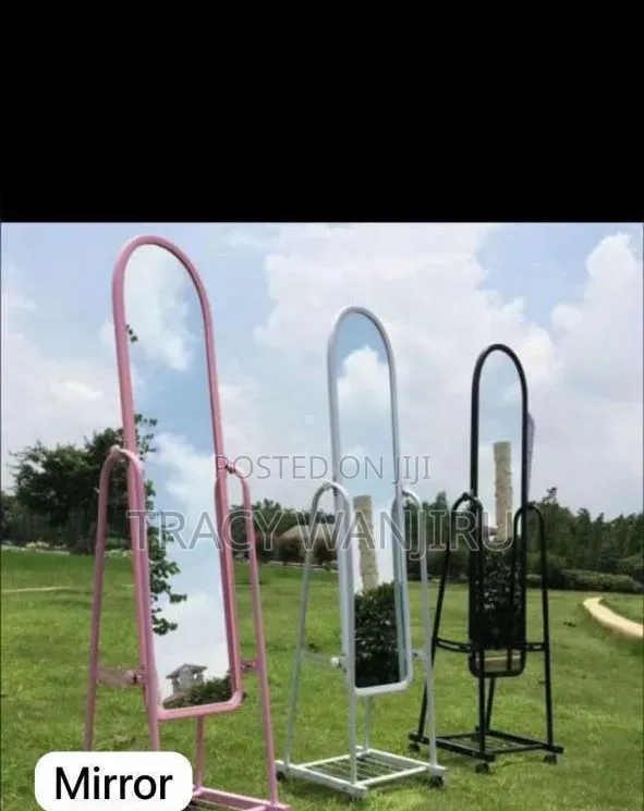 Executive Dressing Mirror With Wheels and Storage Rack