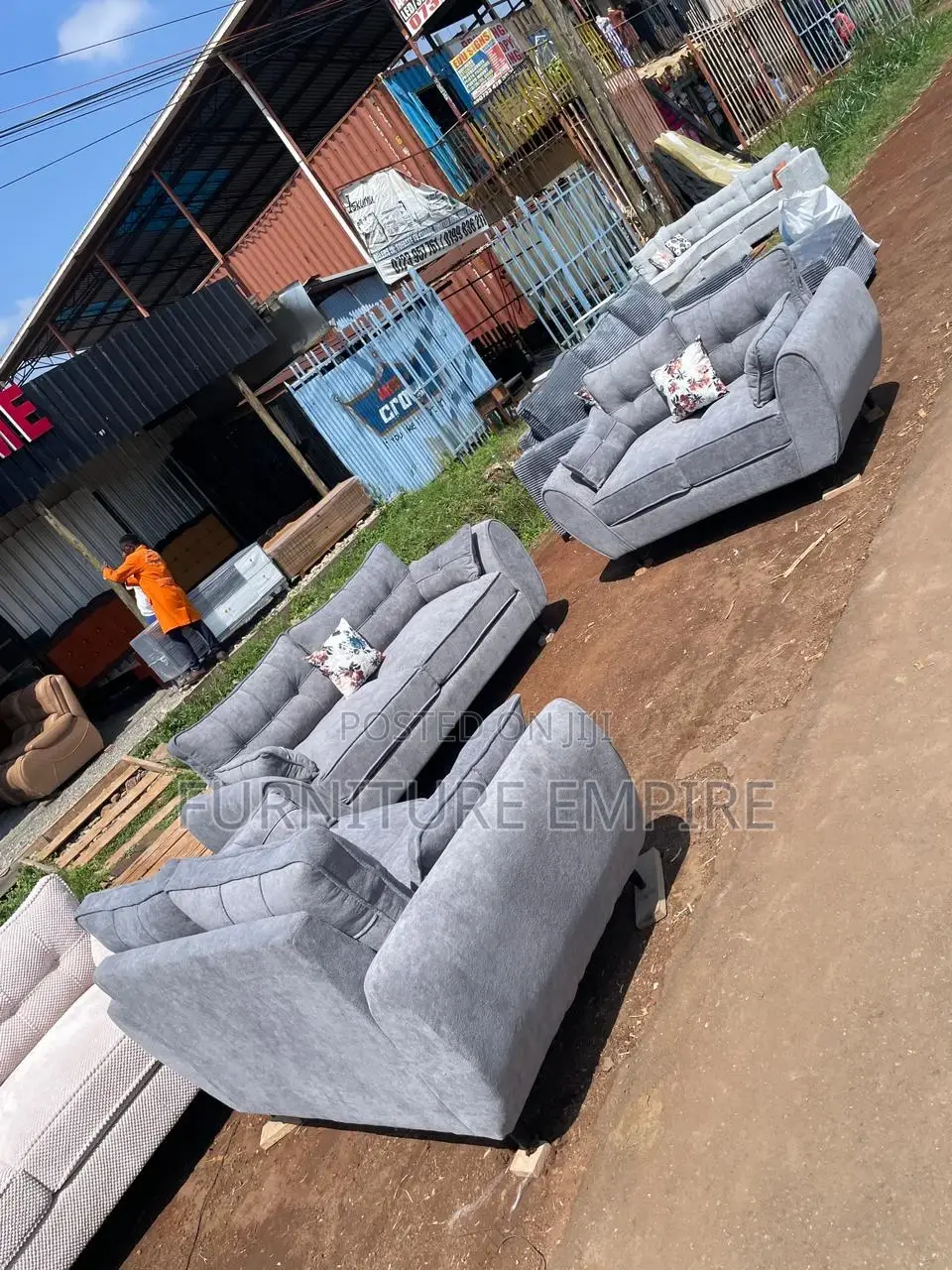 3-2-2 Seater Butterfly Sofa Set Grey Upholstered With Cushions
