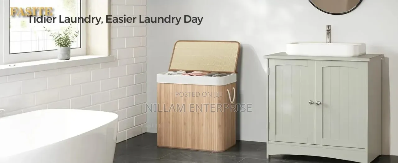*3 Grid Foldable Bamboo Laundry Basket*
