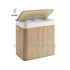 *3 Grid Foldable Bamboo Laundry Basket*
