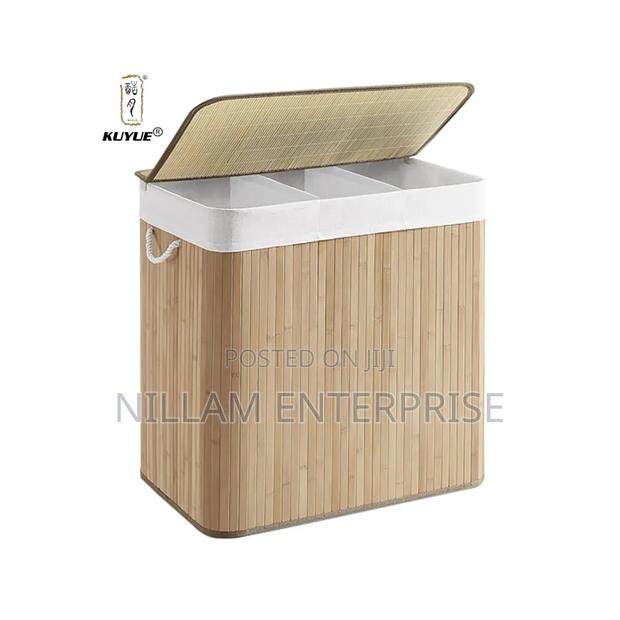 *3 Grid Foldable Bamboo Laundry Basket* - thumbnail 3