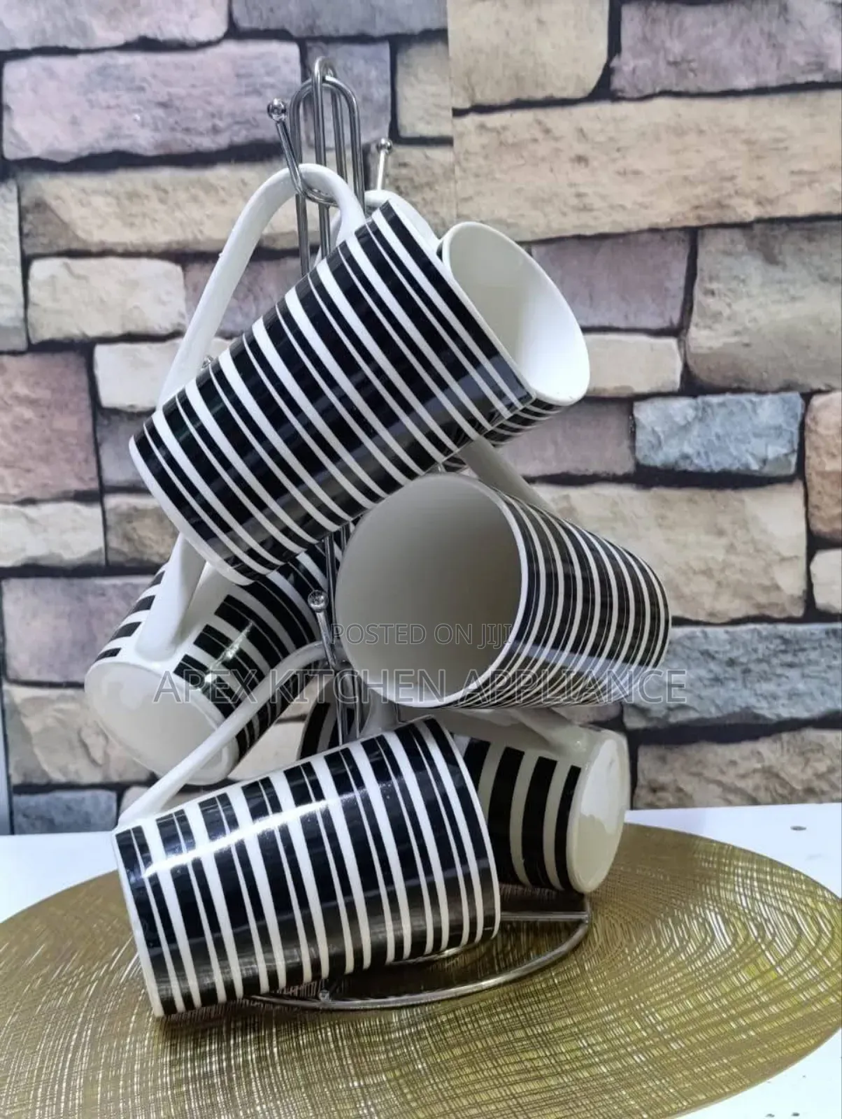 Black White Mug Set With Rack