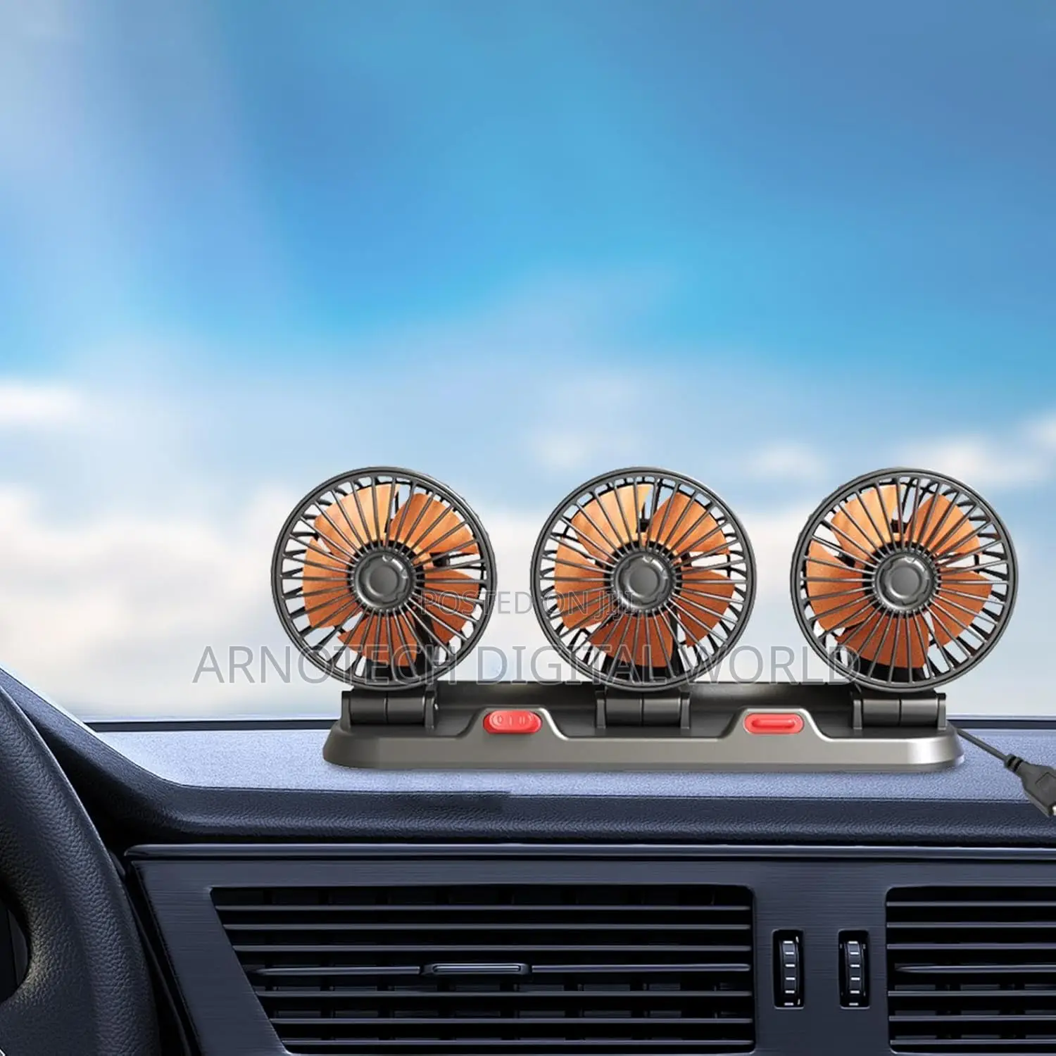 3head Dashboard Cooling Fan With Adjustable Speeds,360degree Rotation