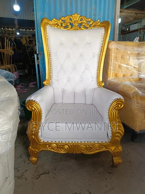 White Leather and Gold King Chair or Arm Chair