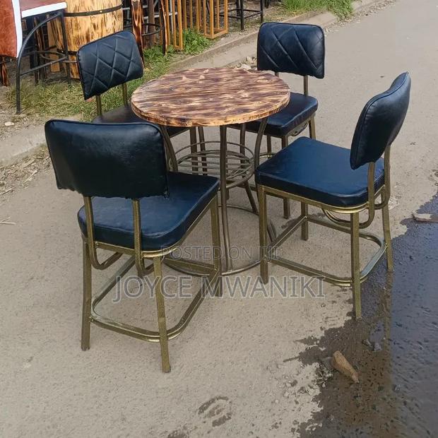 Restaurant Set, Low Chairs With a Rustic Wooden Table 