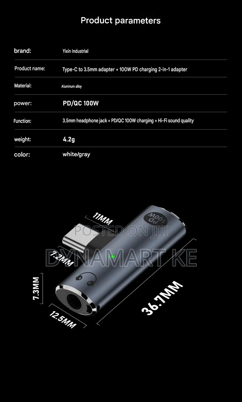 Usb Type C to 3.5mm Audio Adapter Pd 100w Fast Charging Dac for iPhone