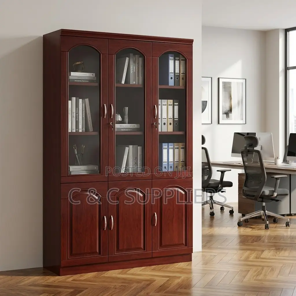 Office Cabinet; Mahogany 3 Door Office Filling Cabinet