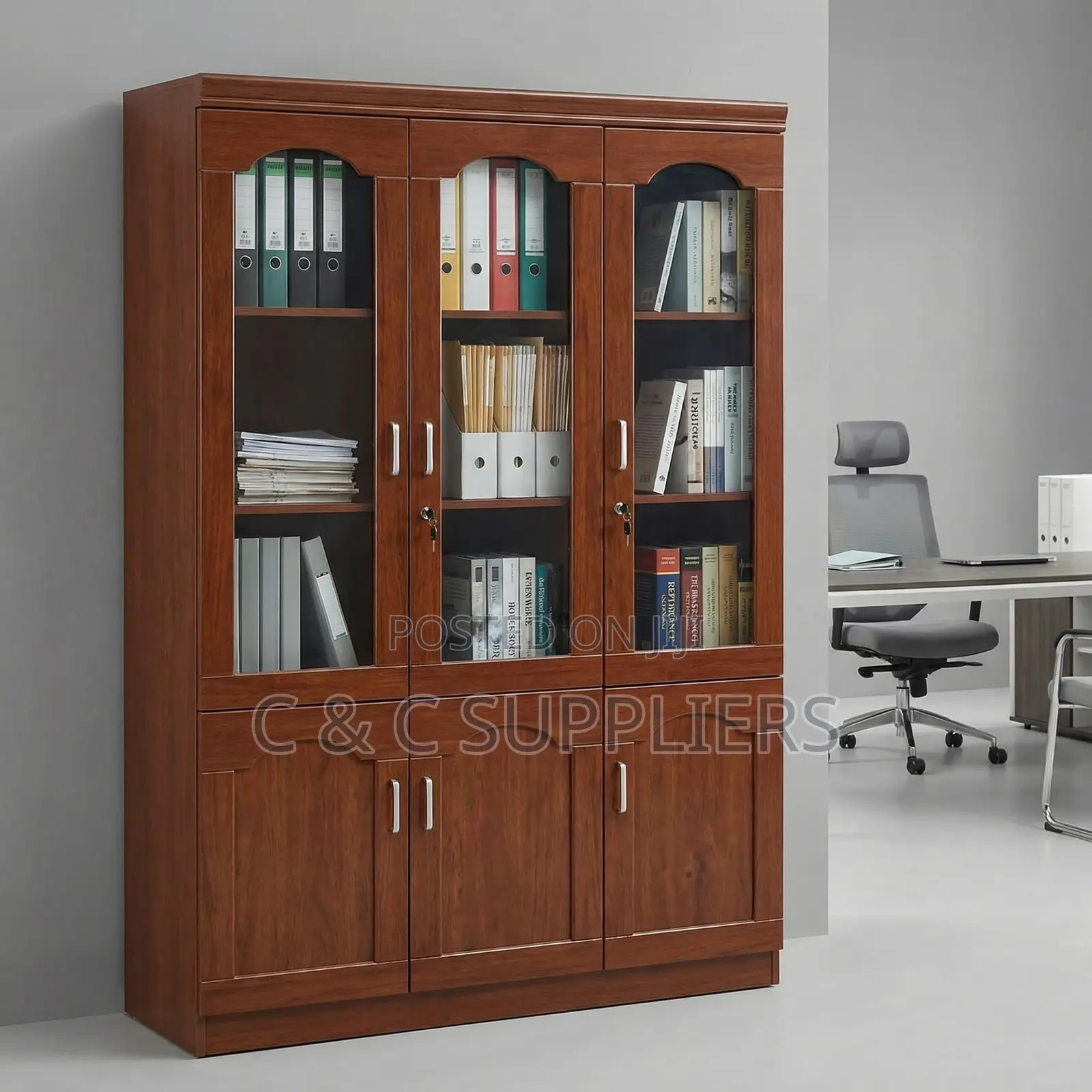 Office Cabinet; Mahogany 3 Door Office Filling Cabinet