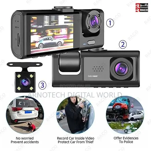 Wi-Fi 1080p Dashcam 3 Lens Front+Cabin+Rear170° Wide View