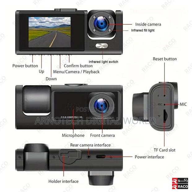 Wi-Fi 1080p Dashcam 3 Lens Front+Cabin+Rear170° Wide View - thumbnail 5