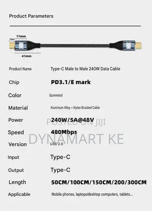 Type C to Type C 240w 2m Fast Charging Cable Pd 3.1 E-Marker Nylon