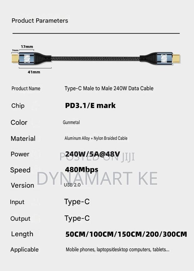 Type C to Type C 240w 2m Fast Charging Cable Pd 3.1 E-Marker Nylon - thumbnail 2