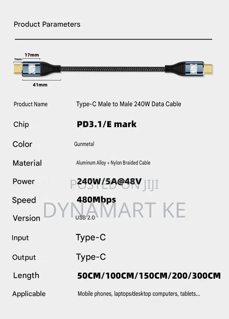 Type C to Type C 240w 2m Fast Charging Cable Pd 3.1 E-Marker Nylon
