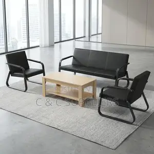Office Sofa; Black 5 Seater Reception Sofa Set