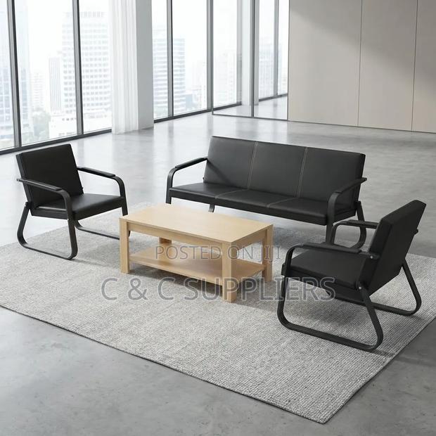 Office Sofa; Black 5 Seater Reception Sofa Set - thumbnail 3