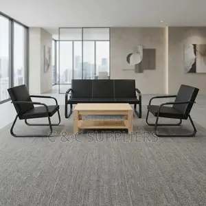 Office Sofa; Black 5 Seater Reception Sofa Set
